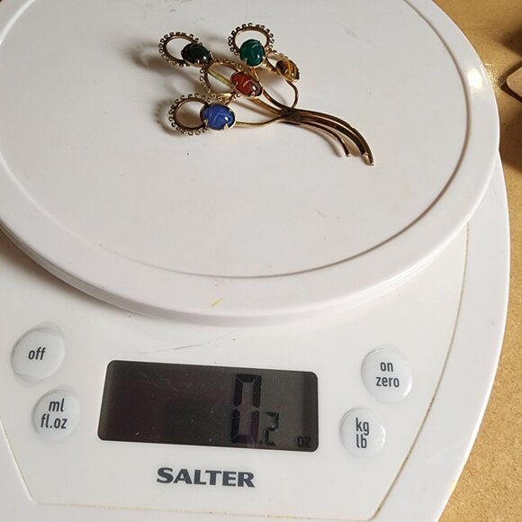 Vintage D'Or 1/20 12K GF Brooch With Multicolored Scarab Stones Fall Colors MCM - Picture 7 of 8